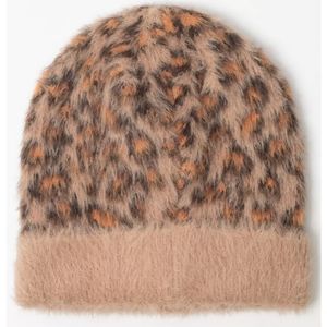 BDG Urban Outfitters Fluffy Leopard Print Taupe beanie